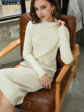Christmas Gift 2021 autumn winter thick straight maxi sweater dress women high neck long sweater dress elegant female loose  sexy knit dress