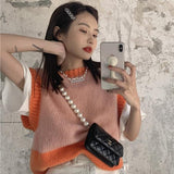 Christmas Gift Sweater Vest Women O-Neck Patchwork New All-match Autumn Fashion Loose Korean Style Sweet Student Knitted Wear Ladies Clothing