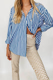 Kukombo Stylish Women's Classic-Fit Long Sleeve Lightweight Button Down Shirt  Vertical Stripes Oversize BF Style Top Blouses