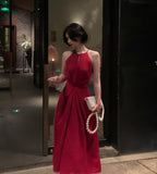 Elegant Lady White Strapless Dress Women Vestidos French Style Vintage Solid Halter Strap Dress Femme Robe