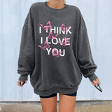 Kukombo Romantische Brieven Print Hoodies Sweatshirts Vrouwen Lange Mouwen Grijs Sweatshirt Losse Oversized Streetwear Casual