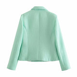 Kukombo Stylish Chic Green Shorts Suit Women Fashion Double Breasted Pockets Short Long Texture Blazers Buttons Shorts Suits
