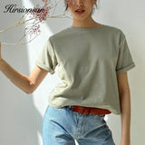 Christmas Gift Hirsionsan 100% Cotton Oversized T Shirt Women Harajuku Basic Loose Short Sleeve Tees Soft Female Solid Tops Khaki Summer Jumper