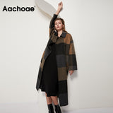 Christmas Gift Women Vintage Plaid Woolen Long Coat With Pockets Double Breasted Fashion Overcoat Female Batwing Long Sleeve Wool Coats
