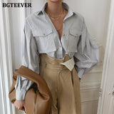 Christmas Gift BGTEEVER Chic Elegant Loose Single-breasted Shirts for Women 2021 Autumn New Fashion Full Sleeve Pockets Female Blouse Tops