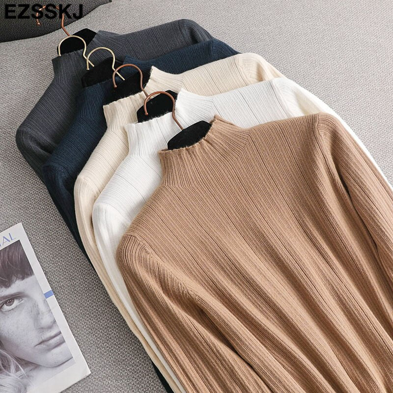 Christmas Gift Basic Slim soft Pure color high neck Sweater pullovers For Women Casual Long Sleeve chic bottom Sweater Female Jumpers top