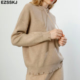 Christmas Gift 2 Pieces Set Women hooded sweater Tracksuit Turtleneck Sweater + Carrot Jogging Pants Pullover Sweater Set CHIC Knitted Outwear