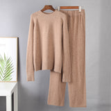 Christmas Gift Hirsionsan Basic Two Piece Knitted Loose Pants and O Neck Sweater Women 2021 Autumn Winter Warm Sets Female Tracksuits Pullovers
