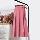 Kukombo Christmas Gift Skirts Women Tender Charm Daily Pure Chiffon Ulzzang Side-slit College Elegant Simple Clothing Summer Leisure Artistic Lace-Up