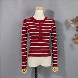 Christmas Gift New 2021 Winter Spring Women Sweater Buttons Knitted Pullovers Striped Casual Fashionable Wild Ladies Tops SW1696
