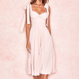 Kukombo Zjkrl Elegant Slit Midi Dress Outfits For Women Summer Holiday Sundresses Sexy Backless Bow Tie Gown Vestido