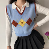 Kukombo Fallon Contrast Argyle Knit Vest