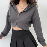 Kukombo Simple Cropped Zip Up Hoodie