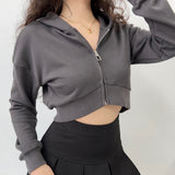 Kukombo Simple Cropped Zip Up Hoodie