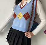 Kukombo Fallon Contrast Argyle Knit Vest
