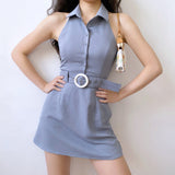 Kukombo 80s Retro Buckle Halter Dress