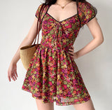 Kukombo Cynthia Floral Mesh Romper Dress