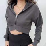 Kukombo Simple Cropped Zip Up Hoodie