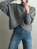 Kukombo Half Turtleneck Cross Irregular Loose Pullover Sweater