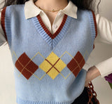 Kukombo Fallon Contrast Argyle Knit Vest