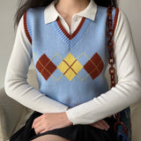 Kukombo Fallon Contrast Argyle Knit Vest