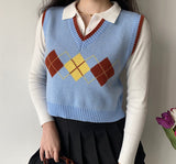 Kukombo Fallon Contrast Argyle Knit Vest