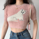Kukombo Pink Plush Kitty Pullover Sweater