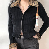 Kukombo Debbie Leopard Double Zipper Jacket