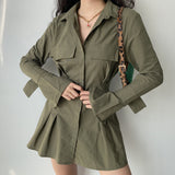 Kukombo Trumpet Sleeve Button Up Dress