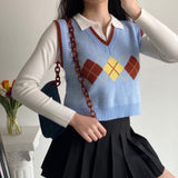 Kukombo Fallon Contrast Argyle Knit Vest