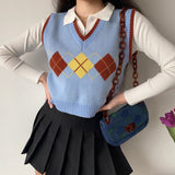 Kukombo Fallon Contrast Argyle Knit Vest