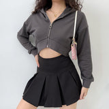 Kukombo Simple Cropped Zip Up Hoodie