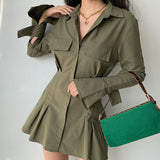 Kukombo Trumpet Sleeve Button Up Dress