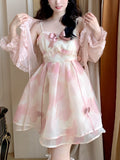 Kukombo  French Fairy Short Party Dress Set Women Casual Blouse + Y2k Mini Dress Floral Printed Lolita Dress Kawaii Clothing 2022 Summer