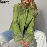 Kukombo 2022 Winter Women Turn Down Collar Leather Jackets Coat Outwear Vintage Faux Fur Long Sleeve Y2K Casual Short Jacket Tops