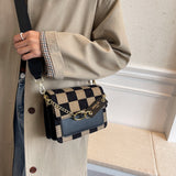 Kukombo Back To College 2024 Checkerboard Mini Fabric Flap Crossbody Sling Bags For Women Luxury Brand Design Handbag Simple Shoulder Bag Handbags Tiny