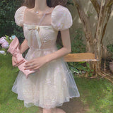 Kukombo Niggeey Vintage Elegant Mesh Lolita Dress Y2k Aesthetic Women Puff Sleeve Princess Fairy Party Dresses One Piece Dress Korean