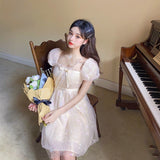 Kukombo Niggeey Vintage Elegant Mesh Lolita Dress Y2k Aesthetic Women Puff Sleeve Princess Fairy Party Dresses One Piece Dress Korean