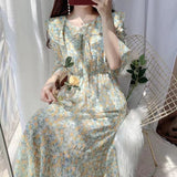 Kukombo 2022 Spring Dress Women Hook Flower High Waist Loose Bodycon Dress Female Lantern Sleeve O-Neck Elegant Woman Clothing Runway