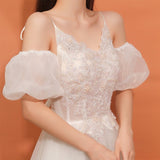 Kukombo Detachable Bridal Puff Sleeves Wedding Removable Short Sleeves White Handmade Elegant Wedding Bridal Arm Decorations