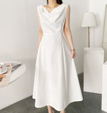 Kukombo Spring Summer Elegant Casual Midi Women's White Dress Sleeveless Sexy A-Line Party Sundress Fashion Vintage Female Clothings