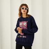 Kukombo Black White Cute Demon Harajuku Sweatshirt Korean Style Streetwear Vintage Oversize Fleece Winter Warm Crewneck Sweatshirt Women