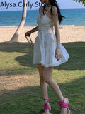 Kukombo Sexy Backless Straps Dress Women 2022 Summer White Bodycon Casual Fairy Dress Female Holiday Beach Evening Party Y2k Mini Dress