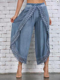 Kukombo New Spring And Summer Fashion Temperament Women's Pants Lace Irregular Trousers Loose Casual Harem Pants Wide-Leg Pants Women