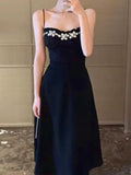 Kukombo Black Backless Strap Dress Women Sexy Party Elegant Retro Midi Dresses Slim Designer Chic Holiday Casual Hepburn Dress 2022 New K88