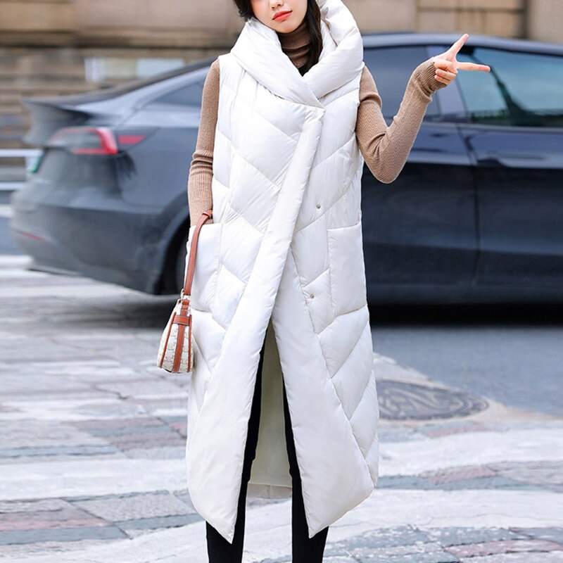 Black Friday Sales New Autumn Winter Women Hooded Warm Long Cotton Vest Casual Female Solid Color Zipper Wadded Sleeveless Waistcoat Tops