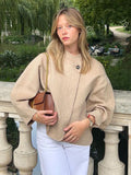 Kukombo Round Neck Button Long Sleeved Jacket Women Loose Khaki Pocket Cropped Coat Autumn Fashion Female Casual Street Outwears
