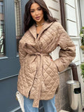 Kukombo 2023 New Winter Wear Women Parker Cotton Coat Medium Long Overcoat Slim Tie Lapel Pattern Elegant Quilted Overcoat