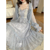 Kukombo French Vintage Midi Dress Women Lace Elegant Princess Party Fairy Female Summer Wedding Victorian Dress Traf Платье Robe