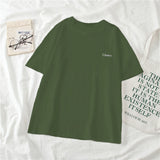 Kukombo T-Shirts Women Short Sleeve Tees O-Neck Embroidery All-Match Basic Fashion Unisex Teenagers Leisure Soft Summer Simple Clothes